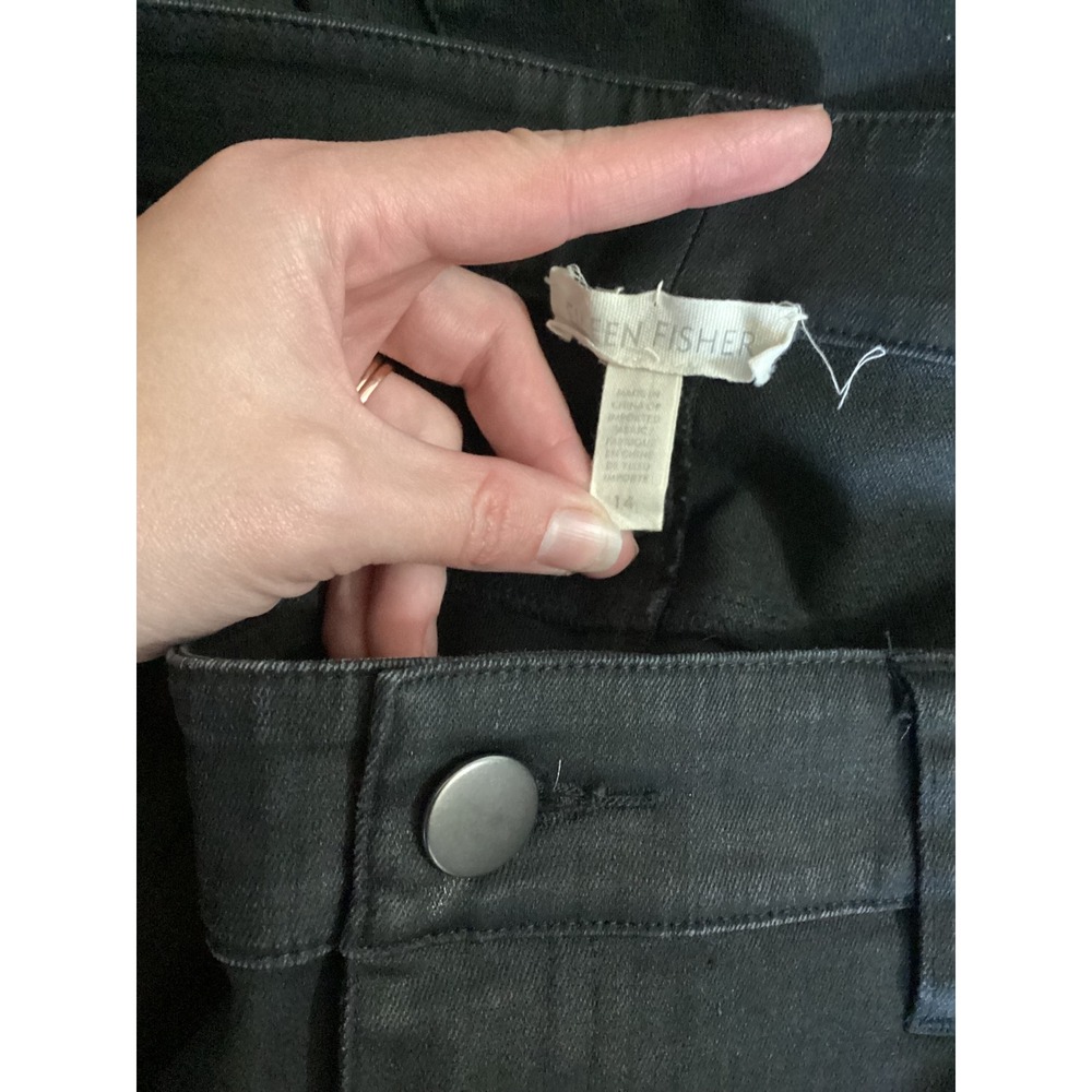 Eileen Fisher Black Washable Stretch Slim Leg Coated Jeans Women's Size 14 - Picture 5 of 6
